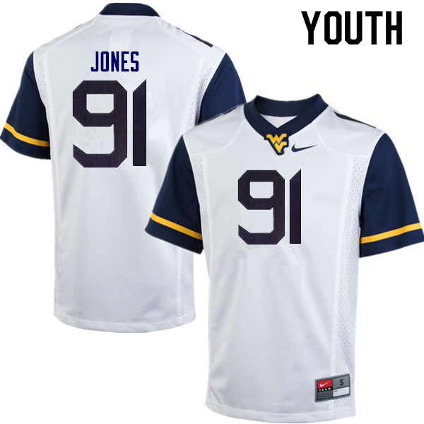 Youth #91 Reuben Jones West Virginia Mountaineers College Football Jerseys Sale-White - Click Image to Close
